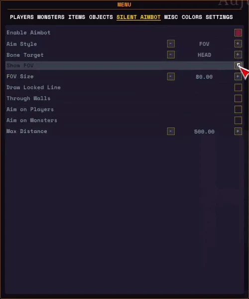Hunt Showdown cheat aimbot menu